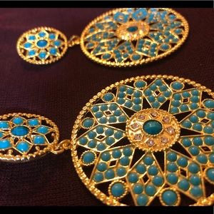 Turquoise and Gold Oversized Earrings